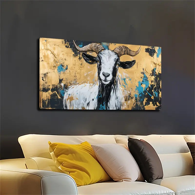 A Black And White Fur Goat Wall Art Canvas Office Home Room Framed 120x60cm - Bella Home Decor