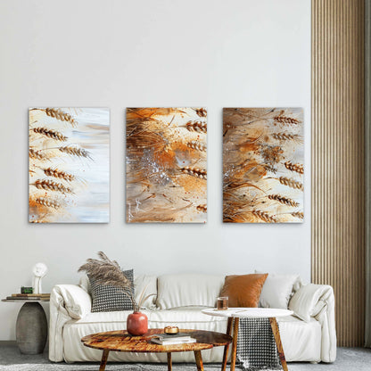 3pcs Abstract Golden Wheat Field Painting  Wall Art Set Canvas Framed 40x60cm - High Quality Print 100% Australian Made Wall Canvas Ready to Hang
