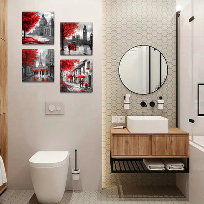 4pcs Black And White Architecture Wall Art Canvas Framed