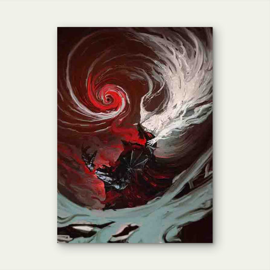 Vintage Abstract Red Black White Gray 60x90cm Metal Print Ready to Hang - Bella Home Decor