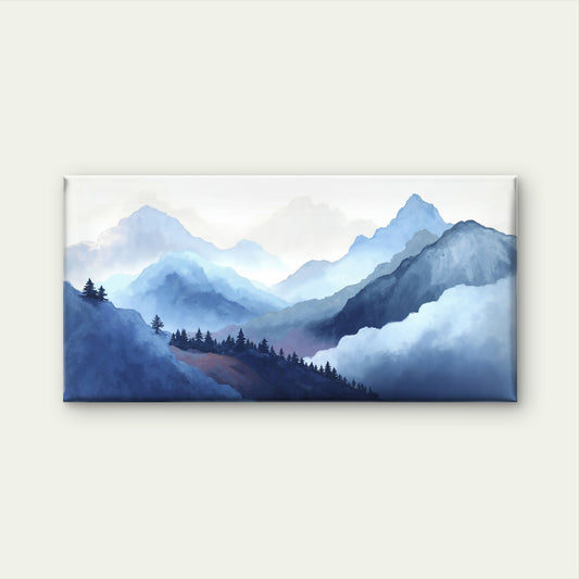 Blue Misty Mountain Peak Ridge Wall Art Canvas Office Home Room Framed 120x60cm