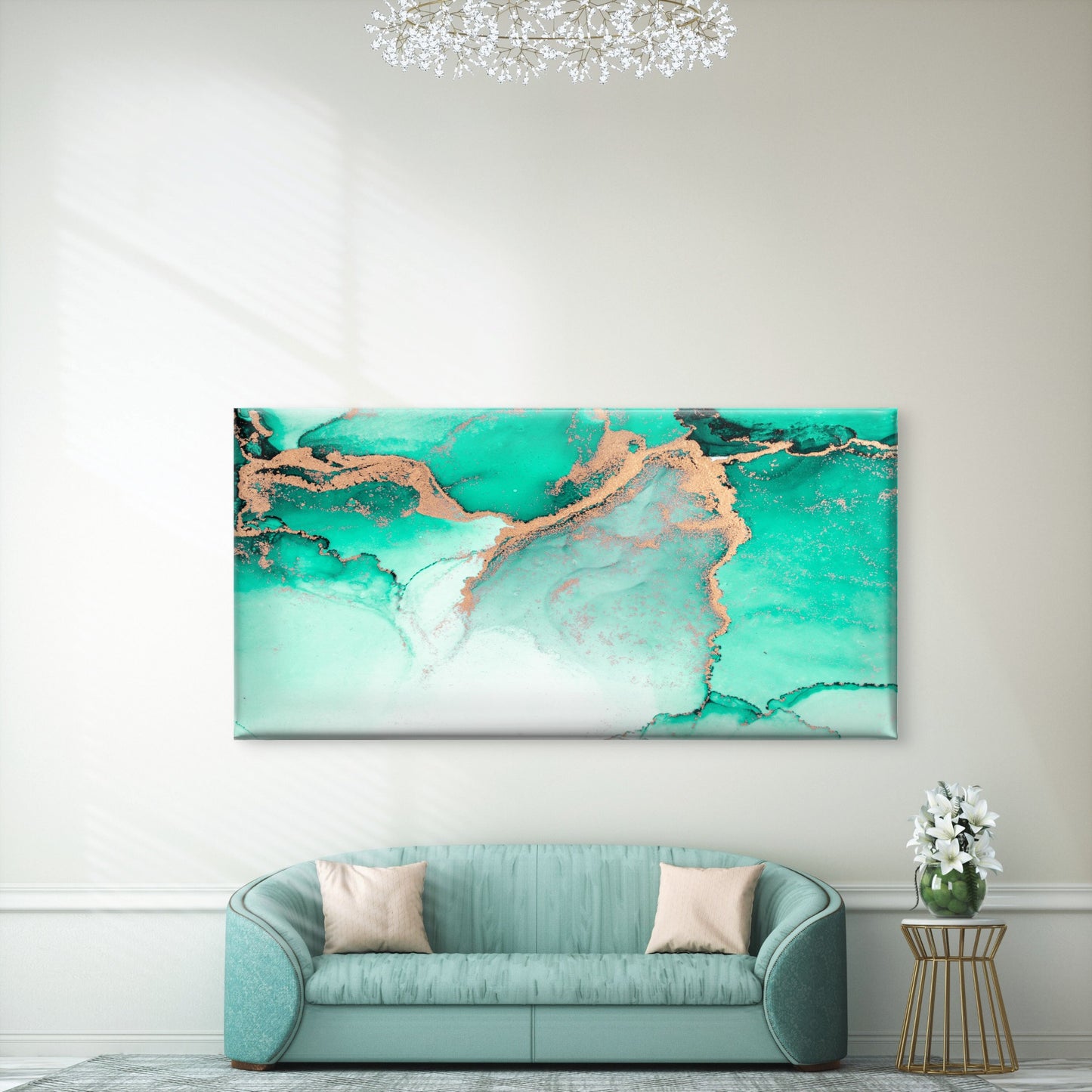 Emerald and Gold Marble Wall Art Canvas Office Home Room Framed 120x60cm - Bella Home Decor