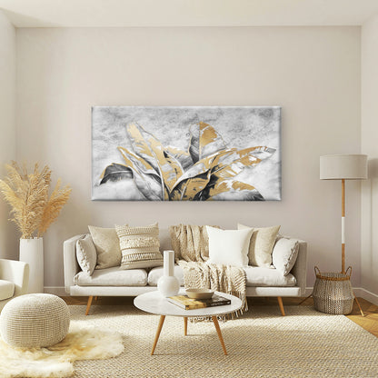 Modern Gold Banana Leaves Foil Wall Art Canvas Office Home Framed 120x60cm