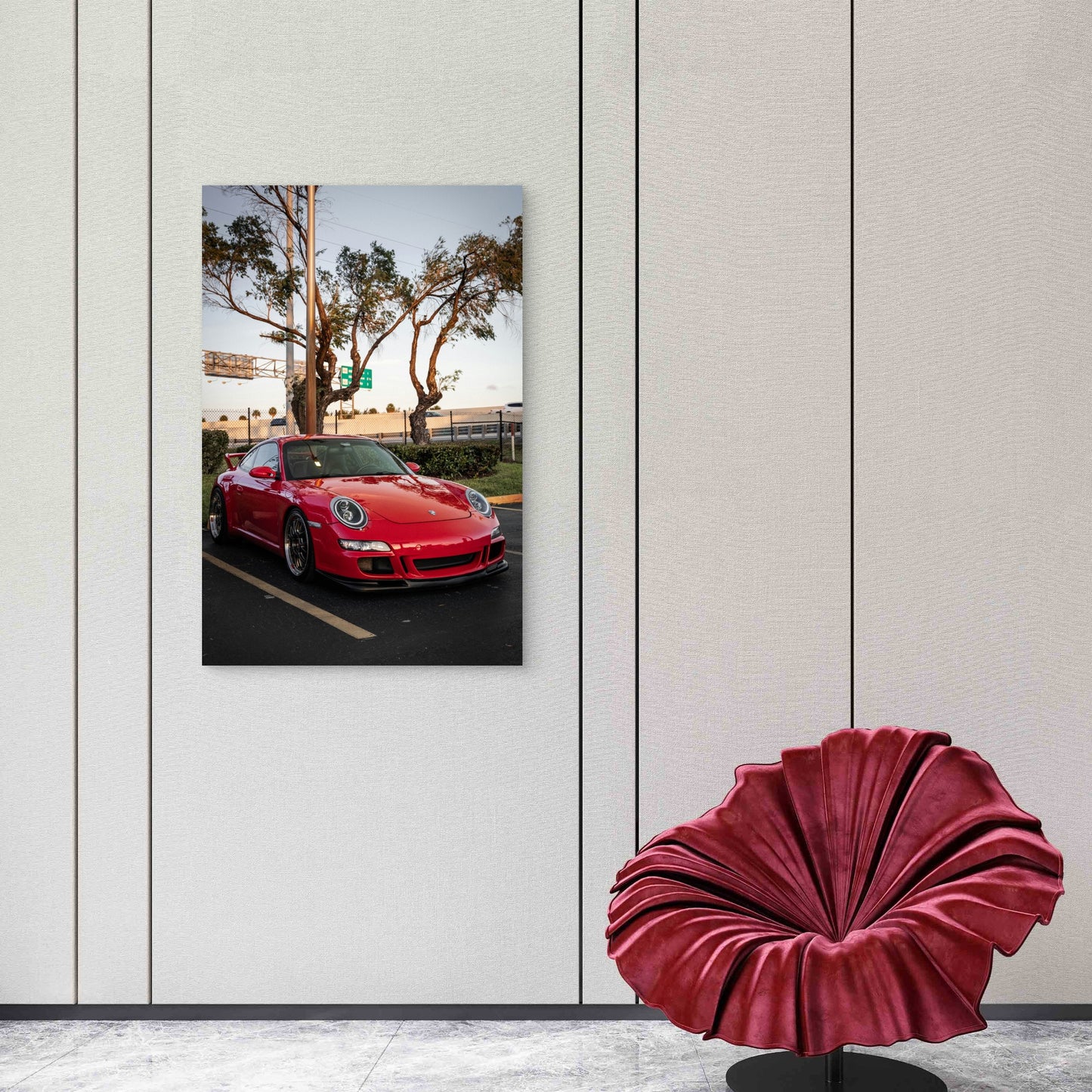 Parked Red Porsche 911 60x90cm Metal Print Ready to Hang