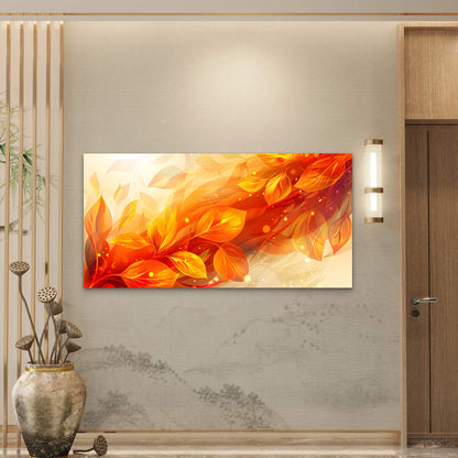 Vibrant Autumn Fire Leaves Wall Art Canvas Office Home Room Framed 120x60cm