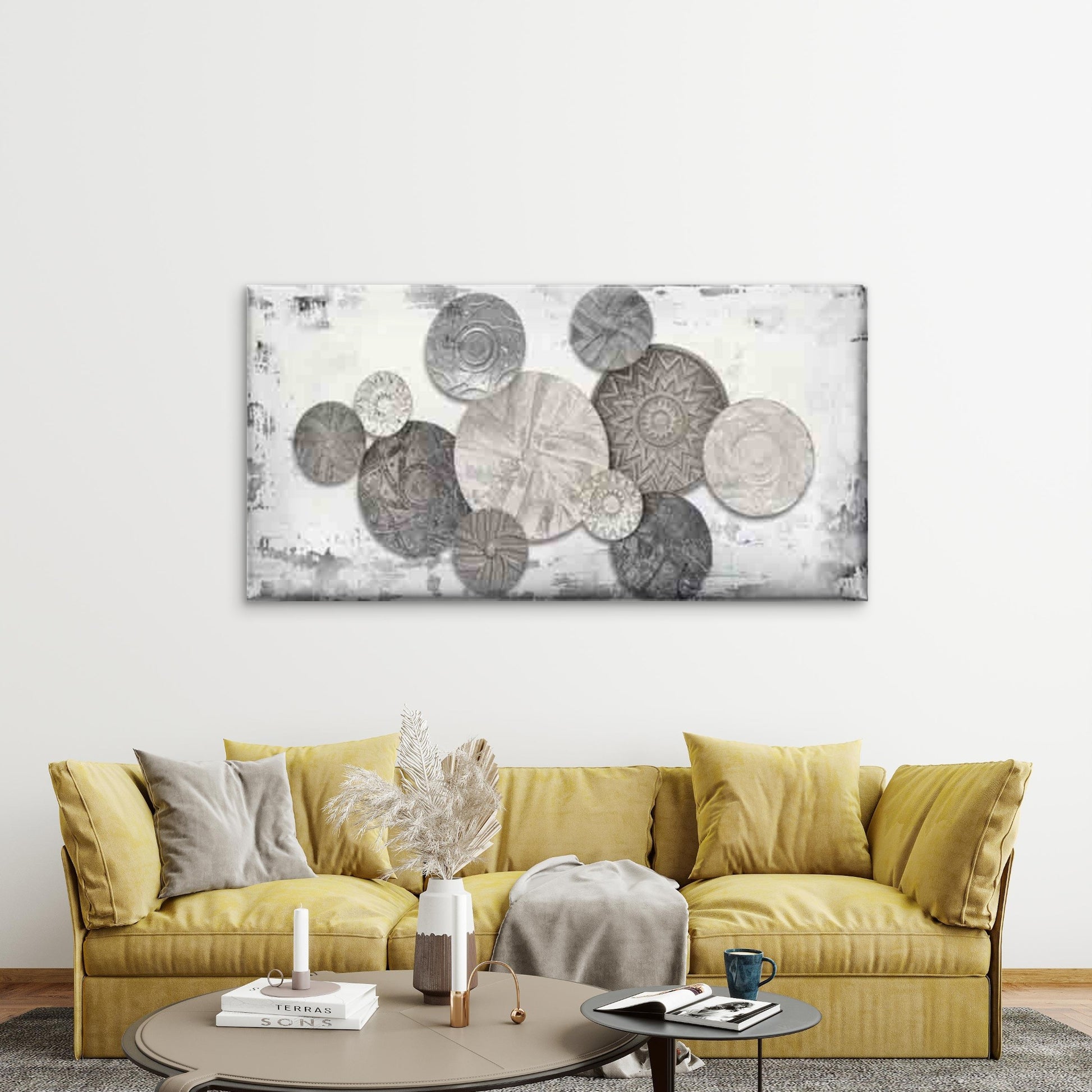 Abstract Featuring Circular Wall Art Canvas Office Home Room Framed 120x60cm - Bella Home Decor