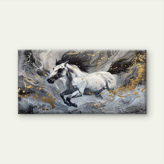 Abstract Running White Horse Wall Art Canvas Office Home Room Framed 120x60cm
