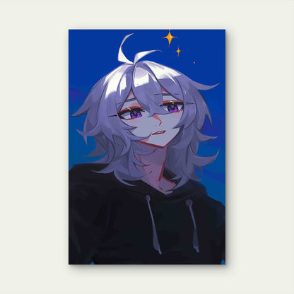 Anime Girl With a Blue Background 60x90cm Metal Print Ready to Hang