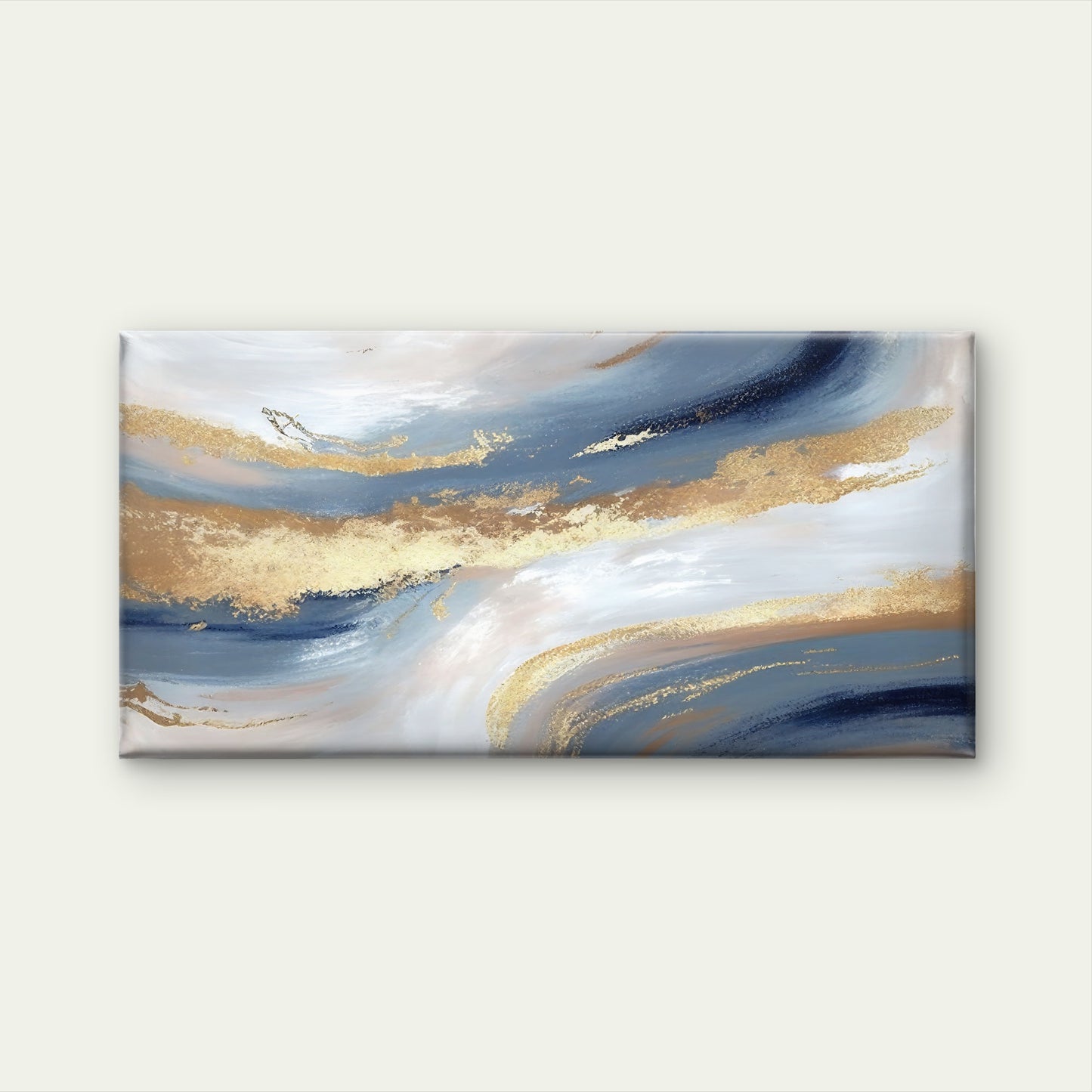 Abstract Blue Fluid Gold Swirl Wall Art Canvas Office Home Framed 120x60cm