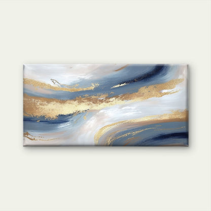 Abstract Blue Fluid Gold Swirl Wall Art Canvas Office Home Framed 120x60cm