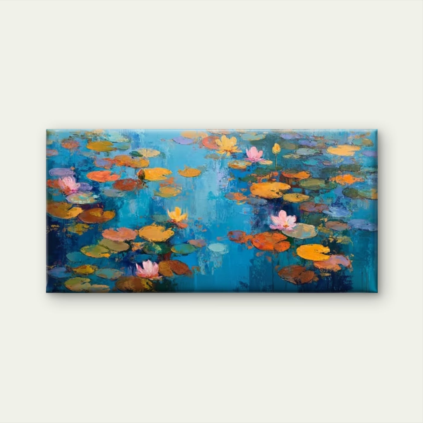 Water Lily Floral Painting Wall Art Canvas Office Home Room Framed 120x60cm