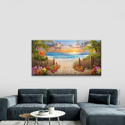 Beach Pathway to Paradise Wall Art Canvas Office Home Room Framed 120x60cm - Bella Home Decor