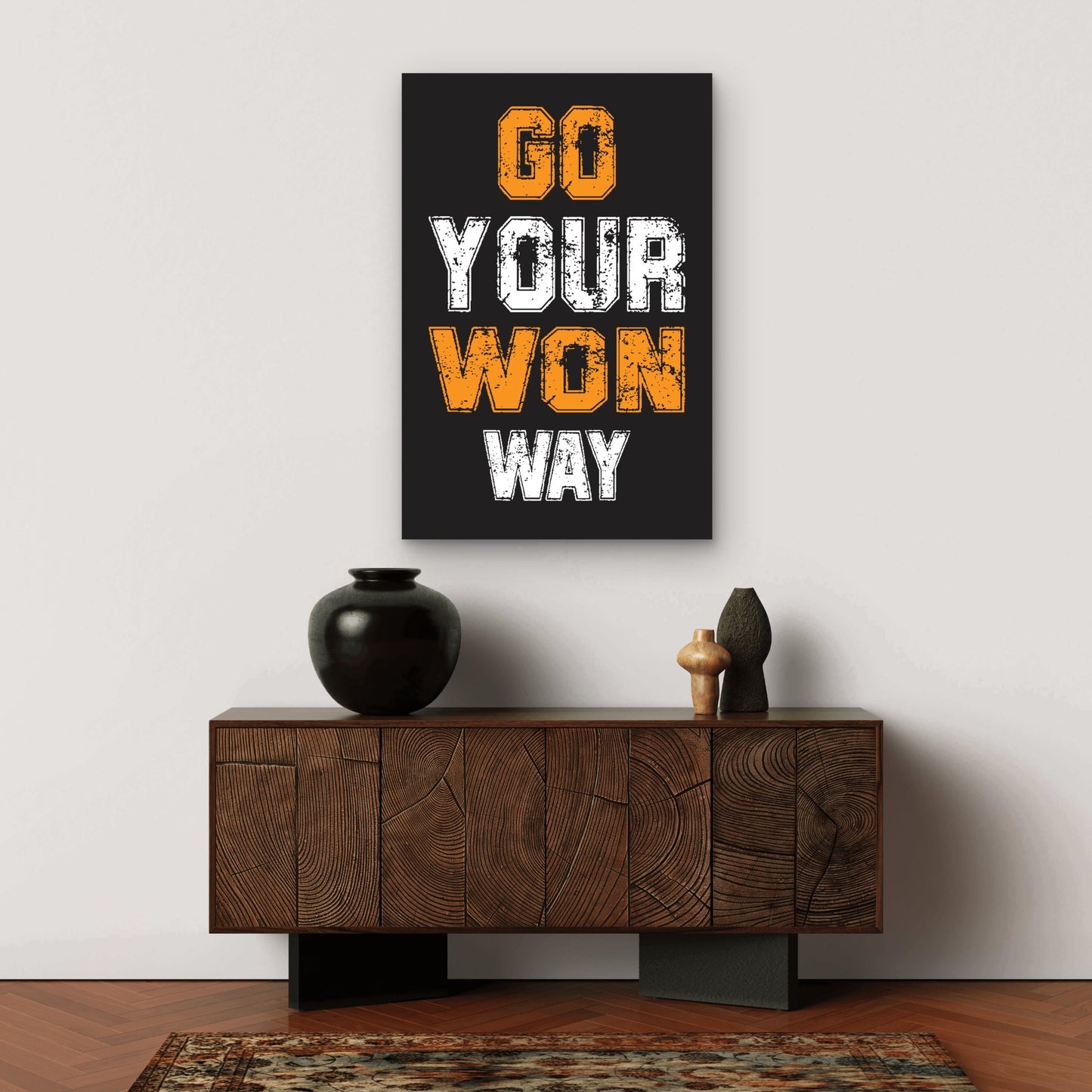Go Your Own Way Motivational Typography Quote Orange White Black 5mm thick Plastic Poster Ready to Hang 90x60cm