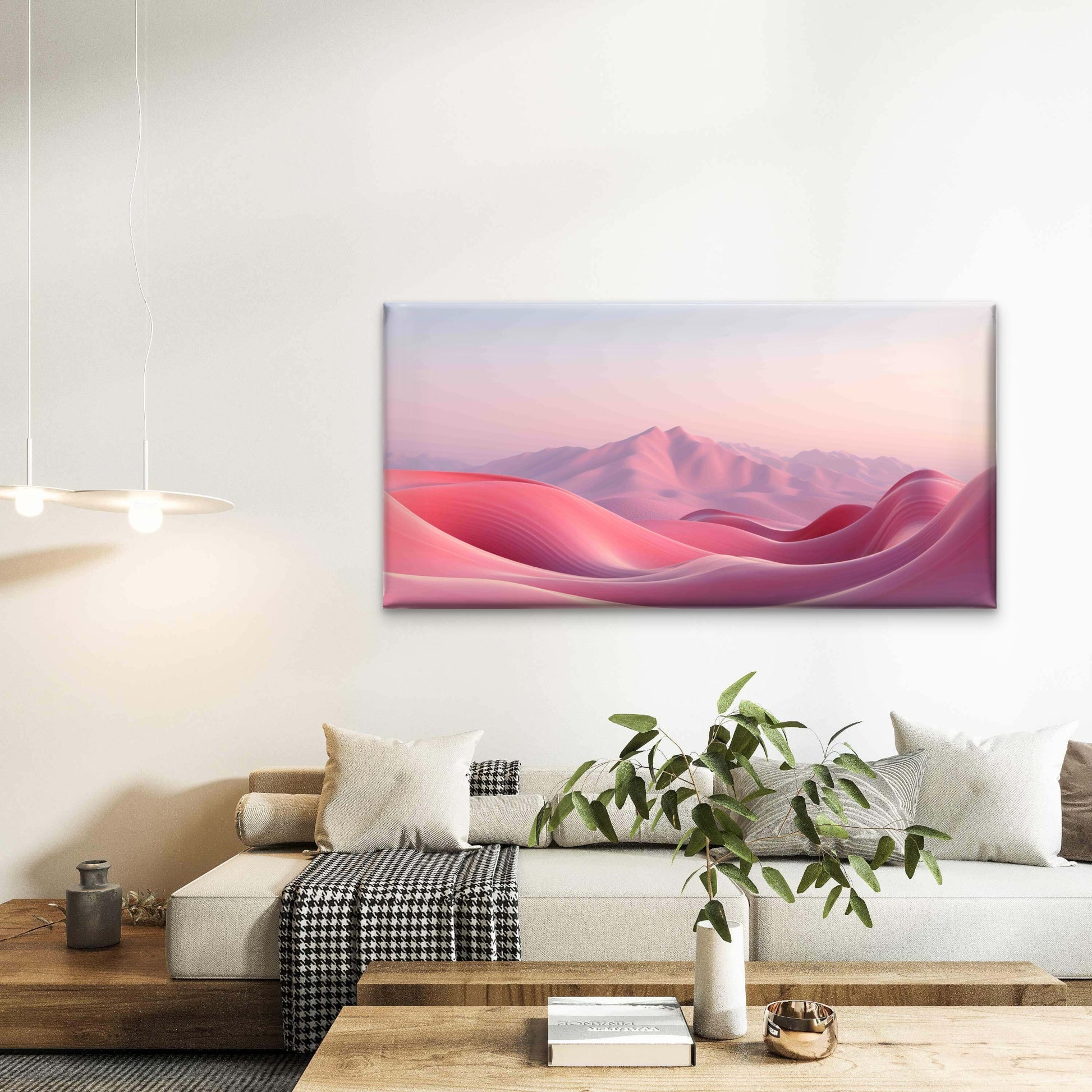 Pink Mountains at Sunset Wall Art Canvas Office Home Room Framed 120x60cm - Bella Home Decor