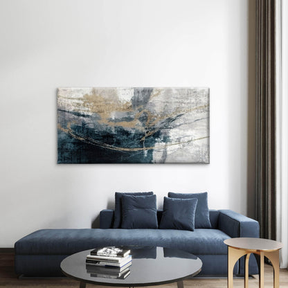 Abstract Teal Navy Gold Foil Textured Wall Art Canvas Office Home Framed 120x60cm
