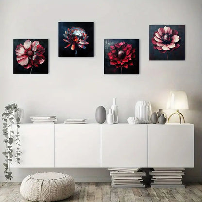 4pcs Disco Flower Trendy  Picture Wall Art Canvas Framed