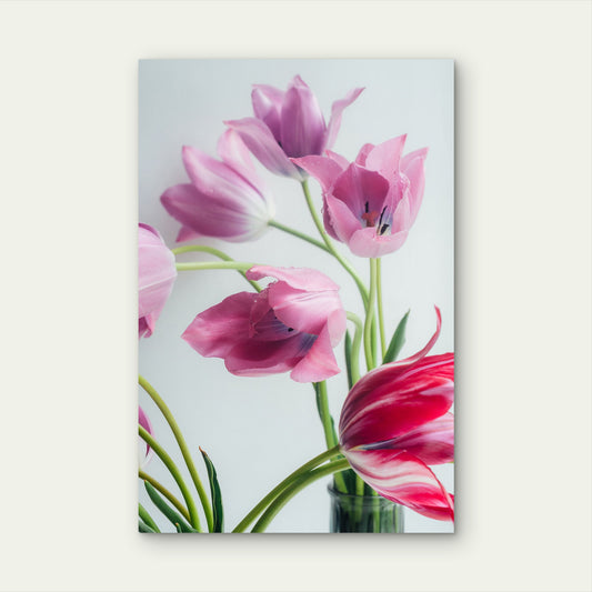 Pink Purple Tulip Flower Bouquet Vase 40x60cm Metal Print Ready to Hang