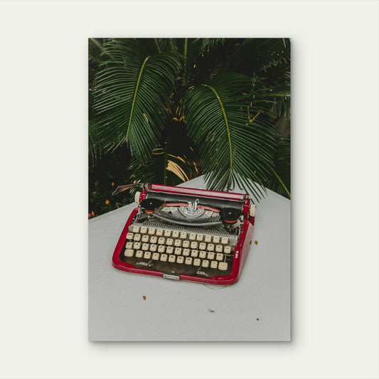 Vintage Red And Gray Typewriter 60x90cm Metal Print Ready to Hang
