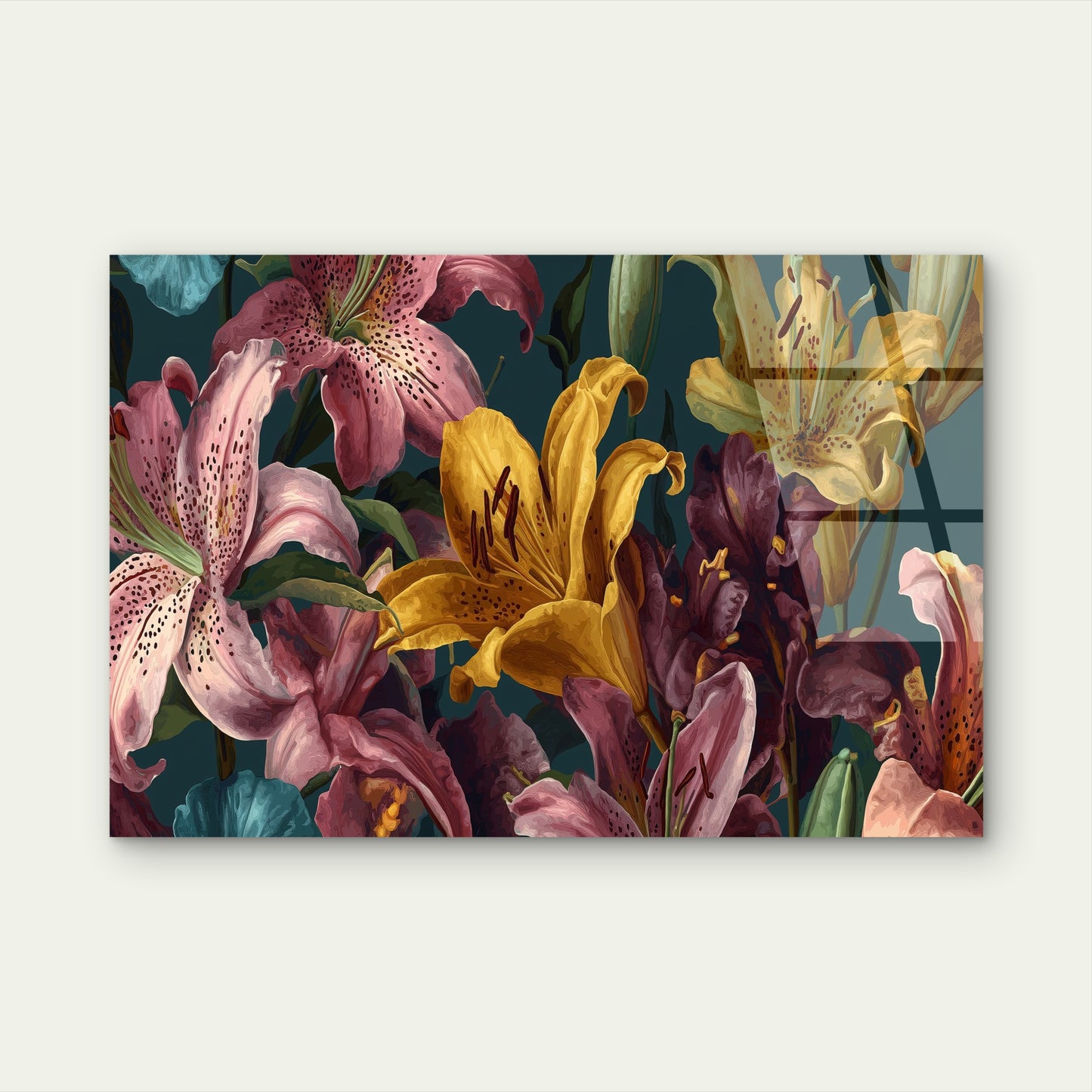 Pink Vintage Tiger Lily Floral Print Acrylic Glass Printing Wall Art Australian Made Quality