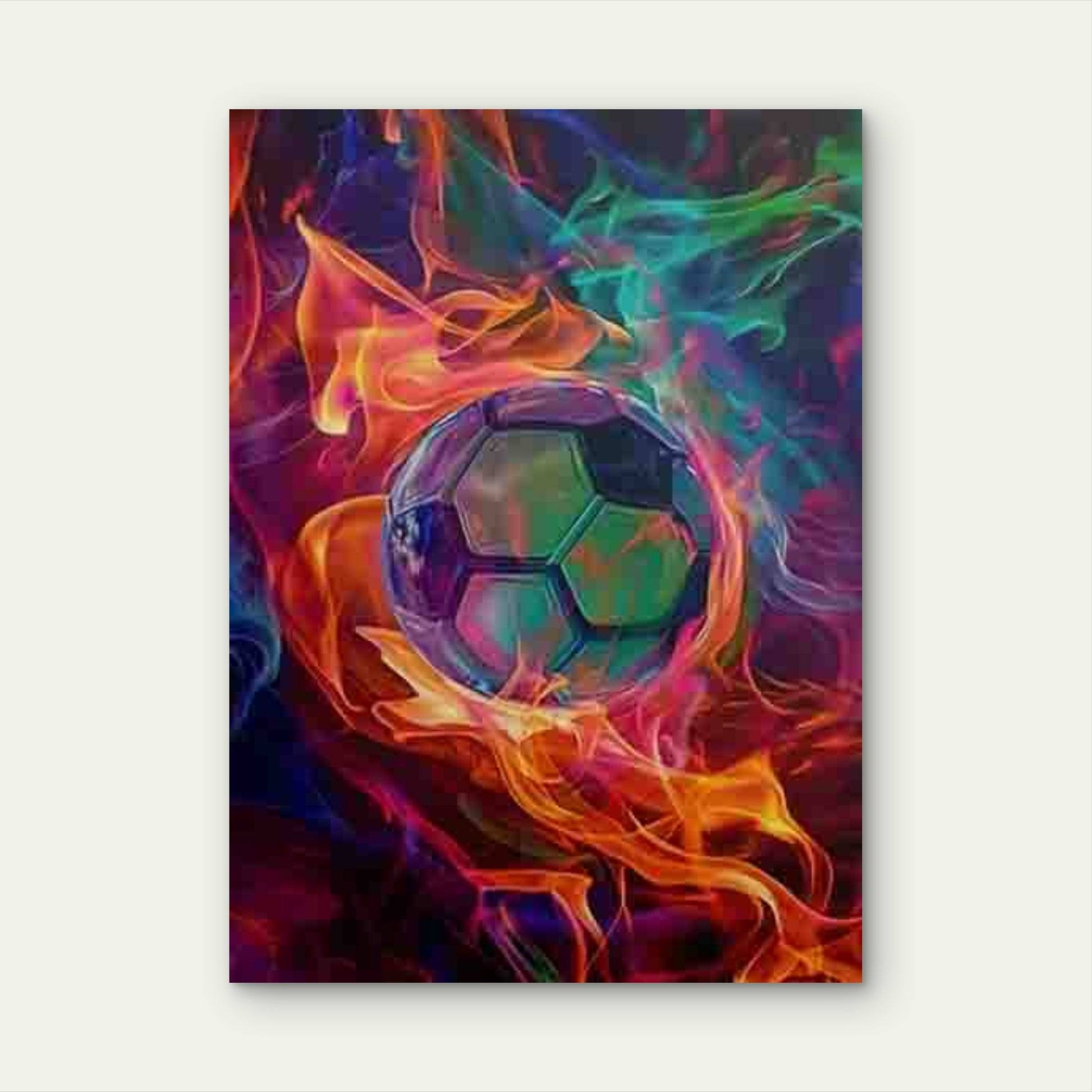 Soccer Ball - Modern Flaming Soccer 60x90cm Metal Print Ready to Hang - Bella Home Decor