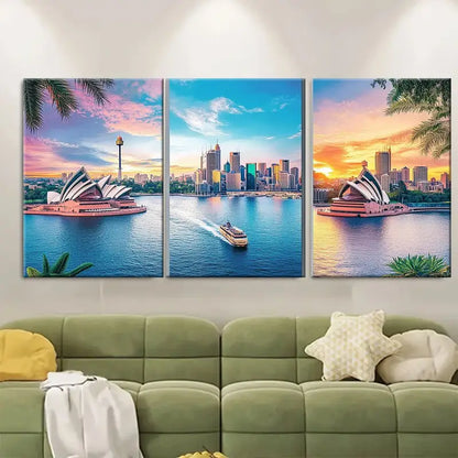 3pcs Melbourne Perth Sydney Travel Australia Wall Art Set Canvas Framed 50x70cm - High Quality Print 100% Australian Made Wall Canvas Ready to Hang