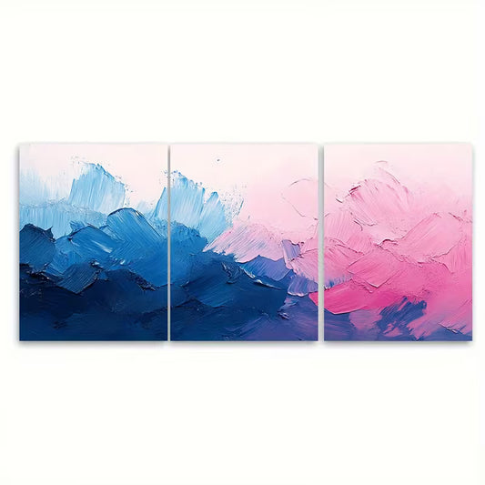 3pcs Cool Pink Blue Textured Brush Stroke Metal Print Ready to Hang Art