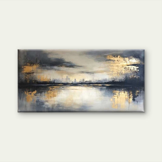 Abstract Gold City Skyline Wall Art Canvas Office Home Room Framed 120x60cm