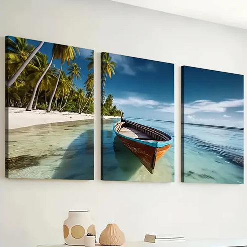 3pcs Modern Wind Beach Beach Ocean Landscape Art Wall Art Set Canvas Unframed - High Quality Print 100% Australian Made Wall Canvas