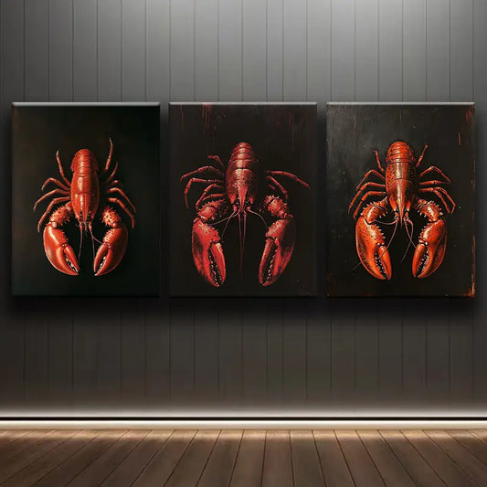 3pcs A Red Lobster Metal Print Ready to Hang Art