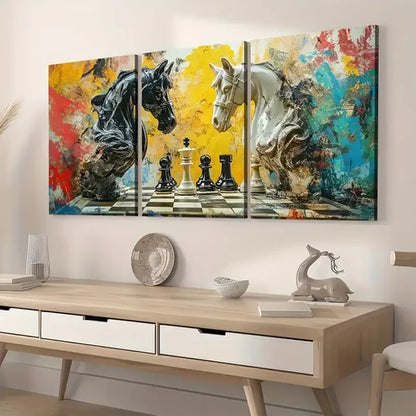 3pcs Modern Fashion Art Style Chess Knight Art Wall Art Set Canvas Unframed - High Quality Print 100% Australian Made Wall Canvas