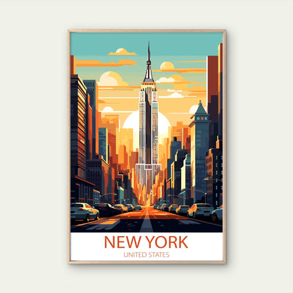 New York City Empire State Building Retro Vintage Travel Print Wall Art