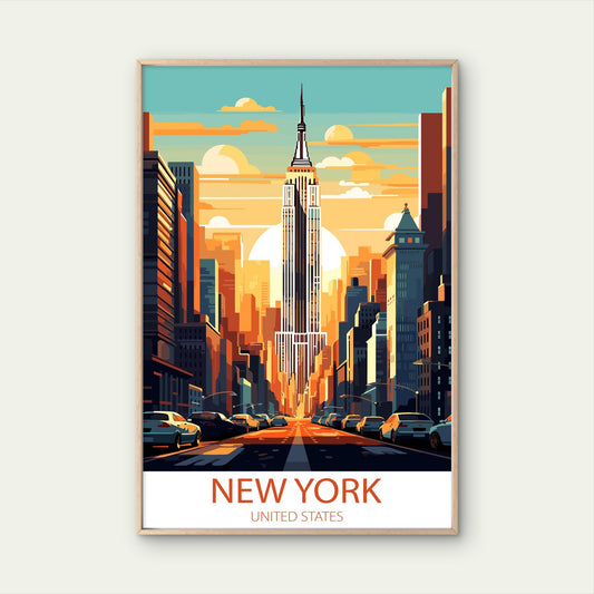 New York City Empire State Building Retro Vintage Travel Print Wall Art