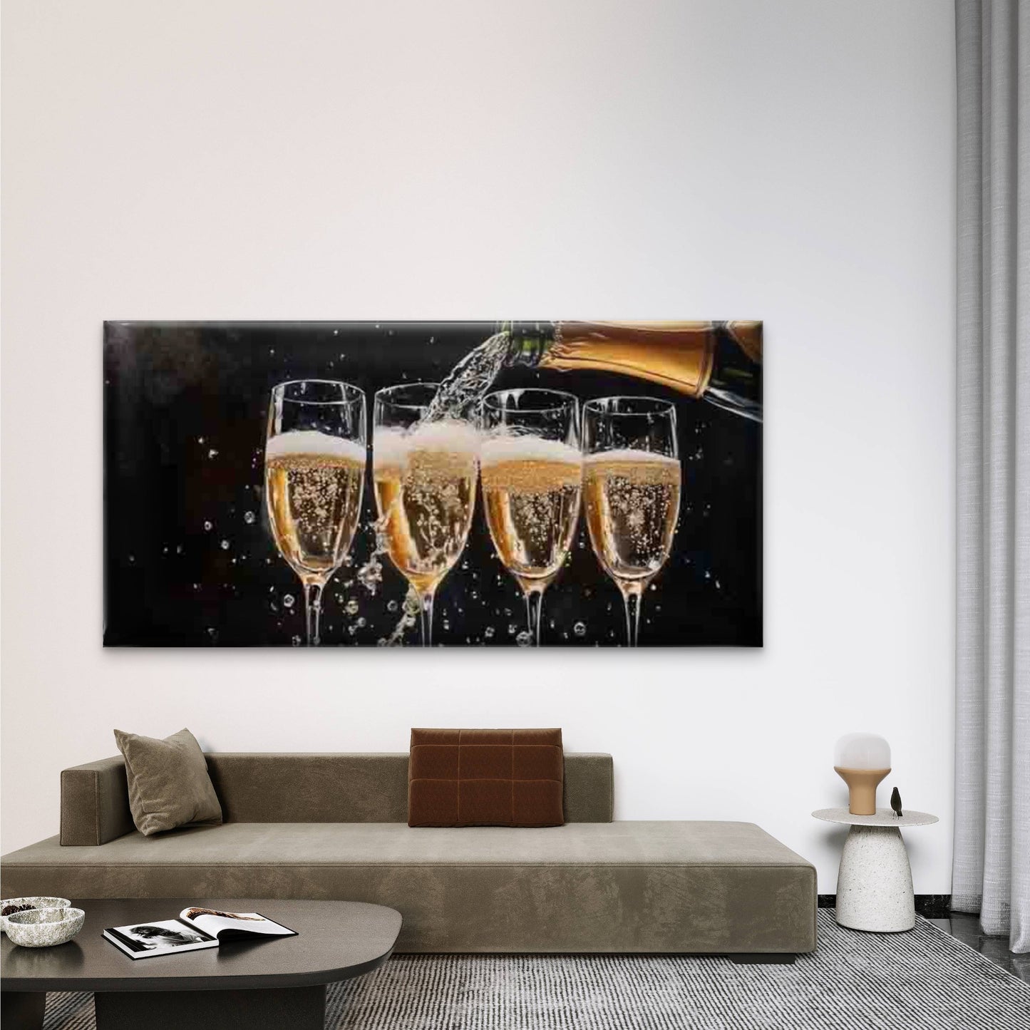 Elegant Champagne Glasses Wall Art Canvas Office Home Room Framed 120x60cm