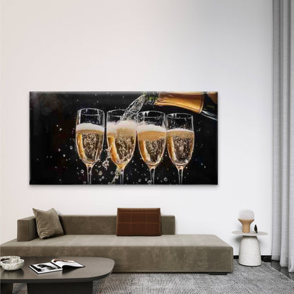 Elegant Champagne Glasses Wall Art Canvas Office Home Room Framed 120x60cm