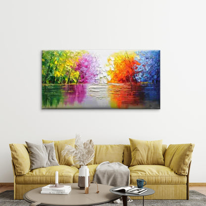 Vibrant Abstract Forest Wall Art Canvas Office Home Room Framed 120x60cm - Bella Home Decor