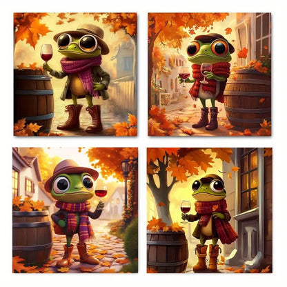 4pcs  Frog Wine Heels  Wall Art Canvas Framed