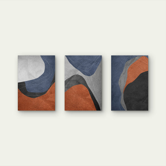 3pcs Blue Terracotta Abstract Modern Wall Art Set Canvas Framed 60x90cm - High Quality Print 100% Australian Made Wall Canvas Ready to Hang