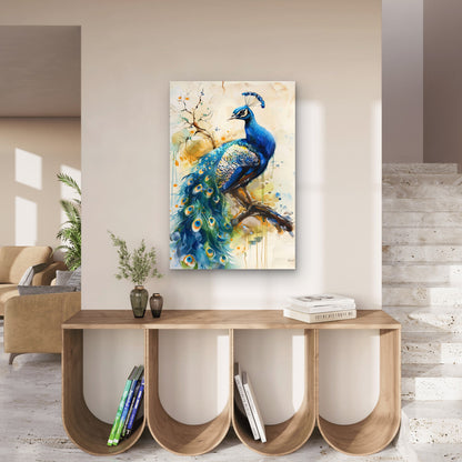Painting Peacock Sitting Tree Branch Pavo Real 40x60cm Metal Print Ready to Hang