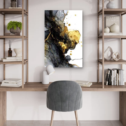 Golden & Black Abstract 40x60cm Metal Print Ready to Hang - Bella Home Decor