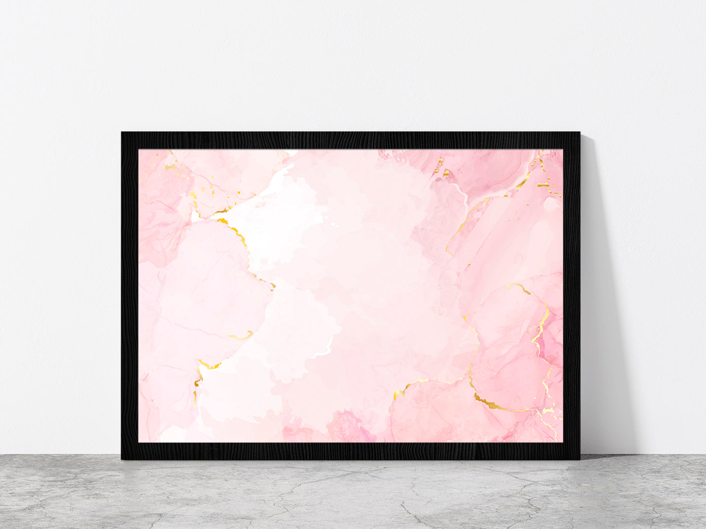 Dusty Rose & Golden Marble Paint Glass Framed Wall Art, Ready to Hang Quality Print Without White Border Black