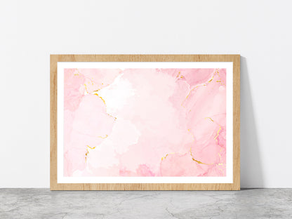 Dusty Rose & Golden Marble Paint Glass Framed Wall Art, Ready to Hang Quality Print With White Border Oak