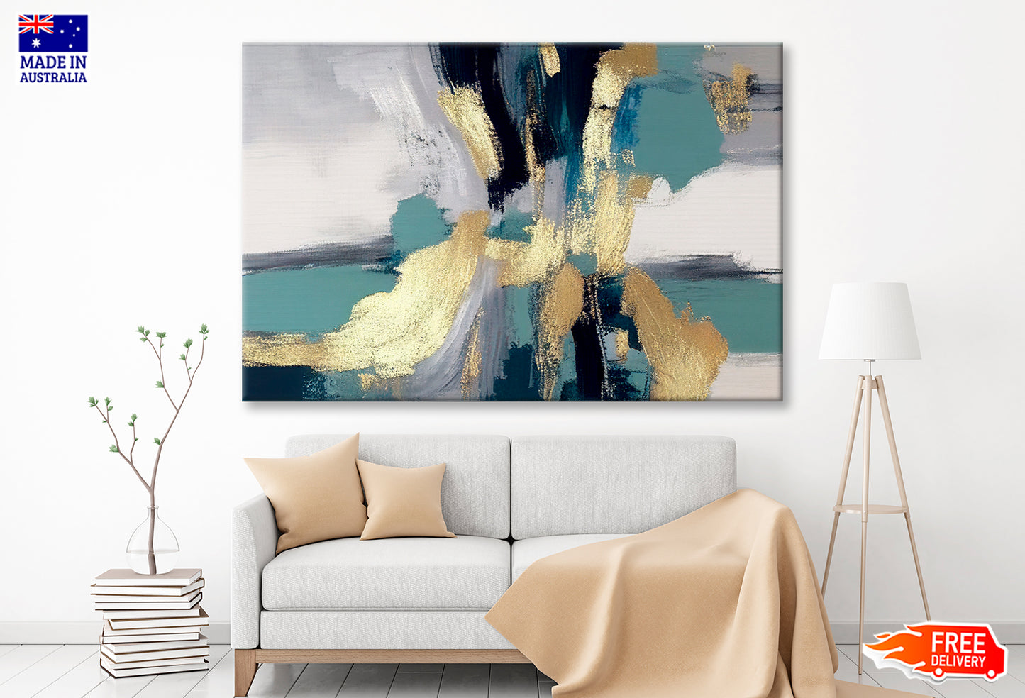 Paint Strokes, Golden Elements Oil Painting Wall Art Limited Edition High Quality Print