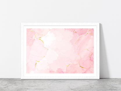 Dusty Rose & Golden Marble Paint Glass Framed Wall Art, Ready to Hang Quality Print With White Border White