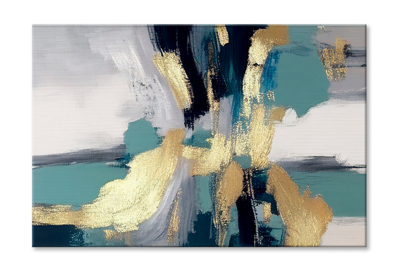 Paint Strokes, Golden Elements Oil Painting Wall Art Limited Edition High Quality Print Stretched Canvas None