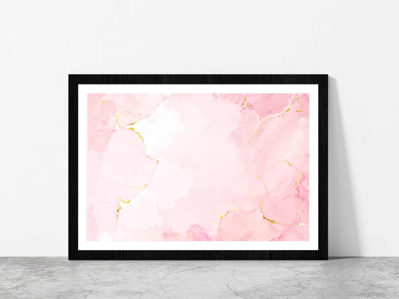 Dusty Rose & Golden Marble Paint Glass Framed Wall Art, Ready to Hang Quality Print With White Border Black