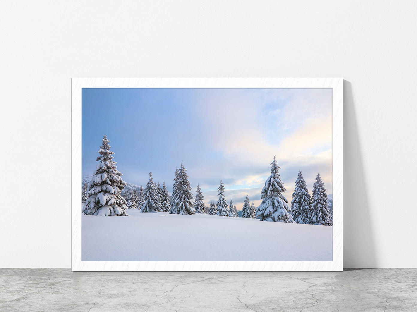 Meadow Covered With Frost Trees Glass Framed Wall Art, Ready to Hang Quality Print Without White Border White