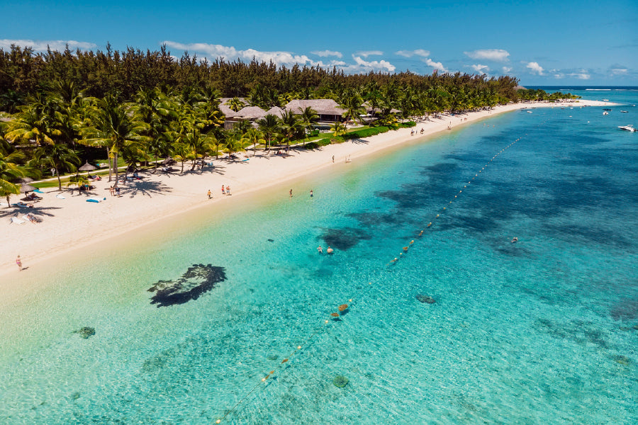 Tropical Sandy Beach In Mauritius Glass Framed Wall Art, Ready to Hang Quality Print