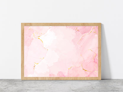 Dusty Rose & Golden Marble Paint Glass Framed Wall Art, Ready to Hang Quality Print Without White Border Oak