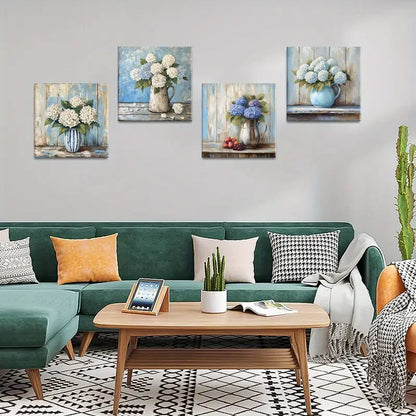 4pcs  Floral Vase Hydrangea Ink  Wall Art Canvas Framed