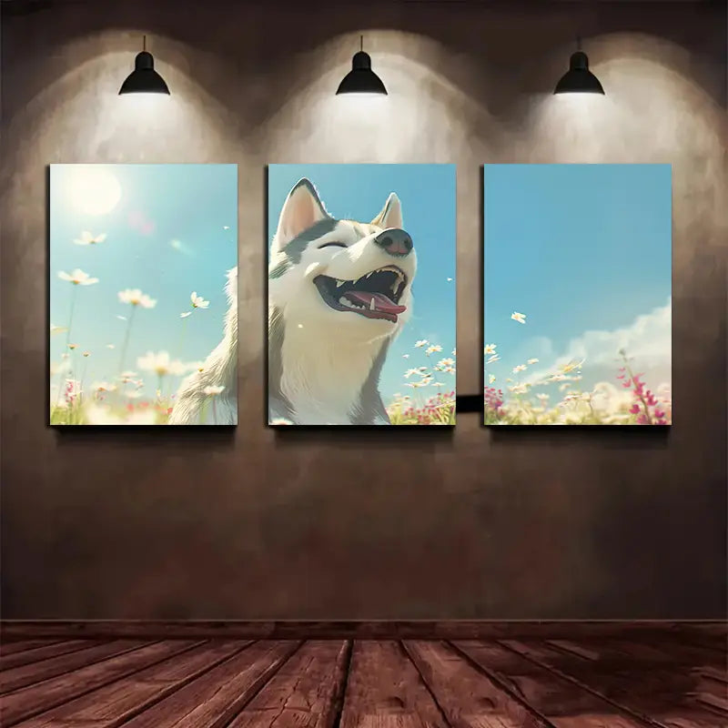 3pcs Husky Dog Canvas Metal Print Ready to Hang Art